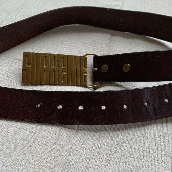 Supreme Dark Brown Brass Leather Belt Size 34 - Picture 4 of 6